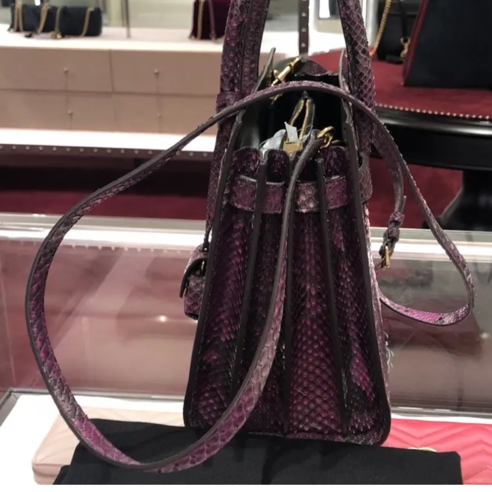 New Authentic SAINT LAURENT Baby Sac de Jour' Genuine Tote  Python Purple - Picture 8 of 9